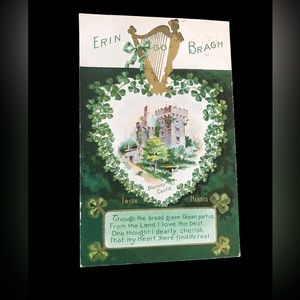 Antique Embossed St Patrick’s Day Postcard Erin Go Bragh Irish Hearts
